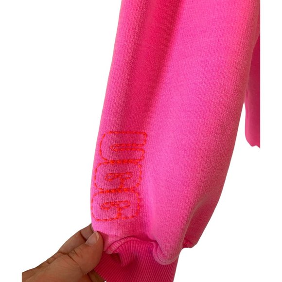 UGG RTW Neon Pink Simone Velvet Trim Boyfriend Pullover Hoodie Size Medium - Picture 4 of 8